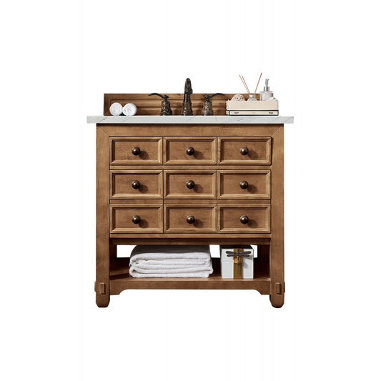 Malibu 36" Single Vanity, Honey Alder w/ 3 CM Ethereal Noctis Quartz Top