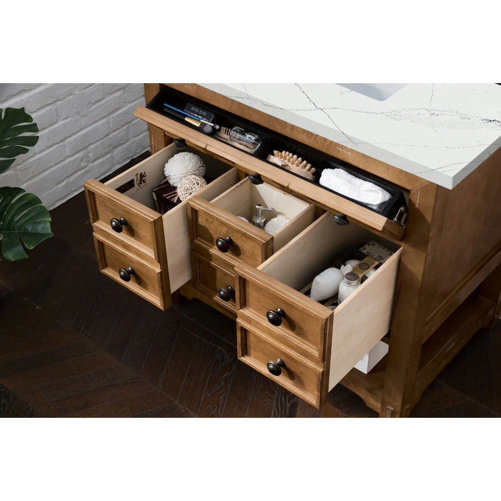 Malibu 36" Single Vanity, Honey Alder w/ 3 CM Ethereal Noctis Quartz Top