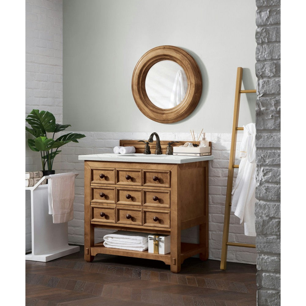 Malibu 36" Single Vanity, Honey Alder w/ 3 CM Ethereal Noctis Quartz Top