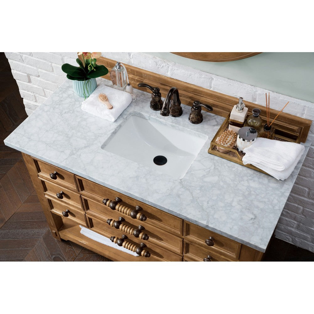 Malibu 48" Single Vanity, Honey Alder w/ 3 CM Carrara Marble Top