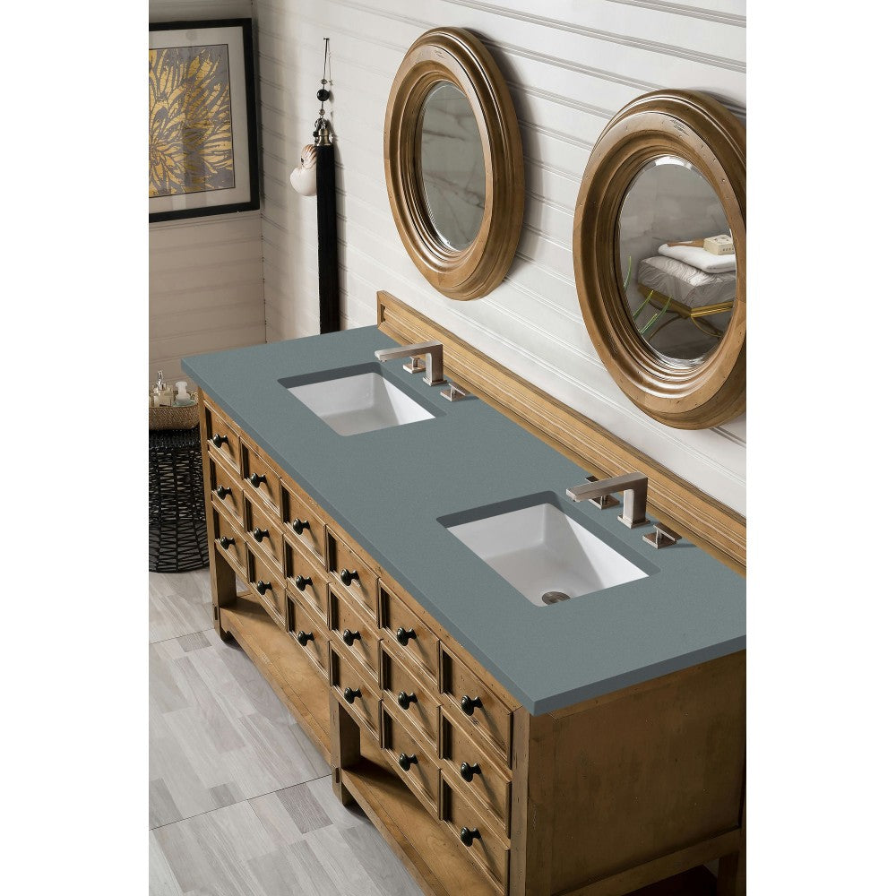 Malibu 72" Double Vanity, Honey Alder w/ 3 CM Cala Blue Quartz Top