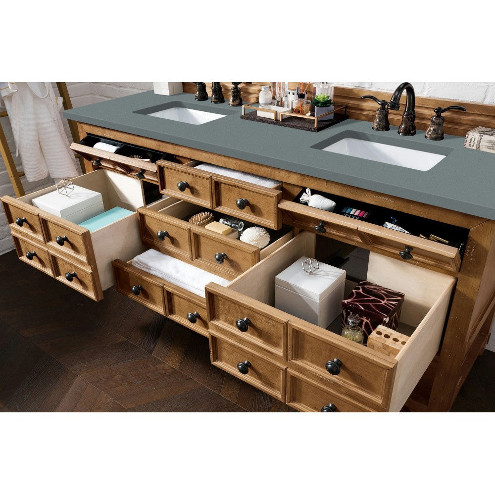 Malibu 72" Double Vanity, Honey Alder w/ 3 CM Cala Blue Quartz Top