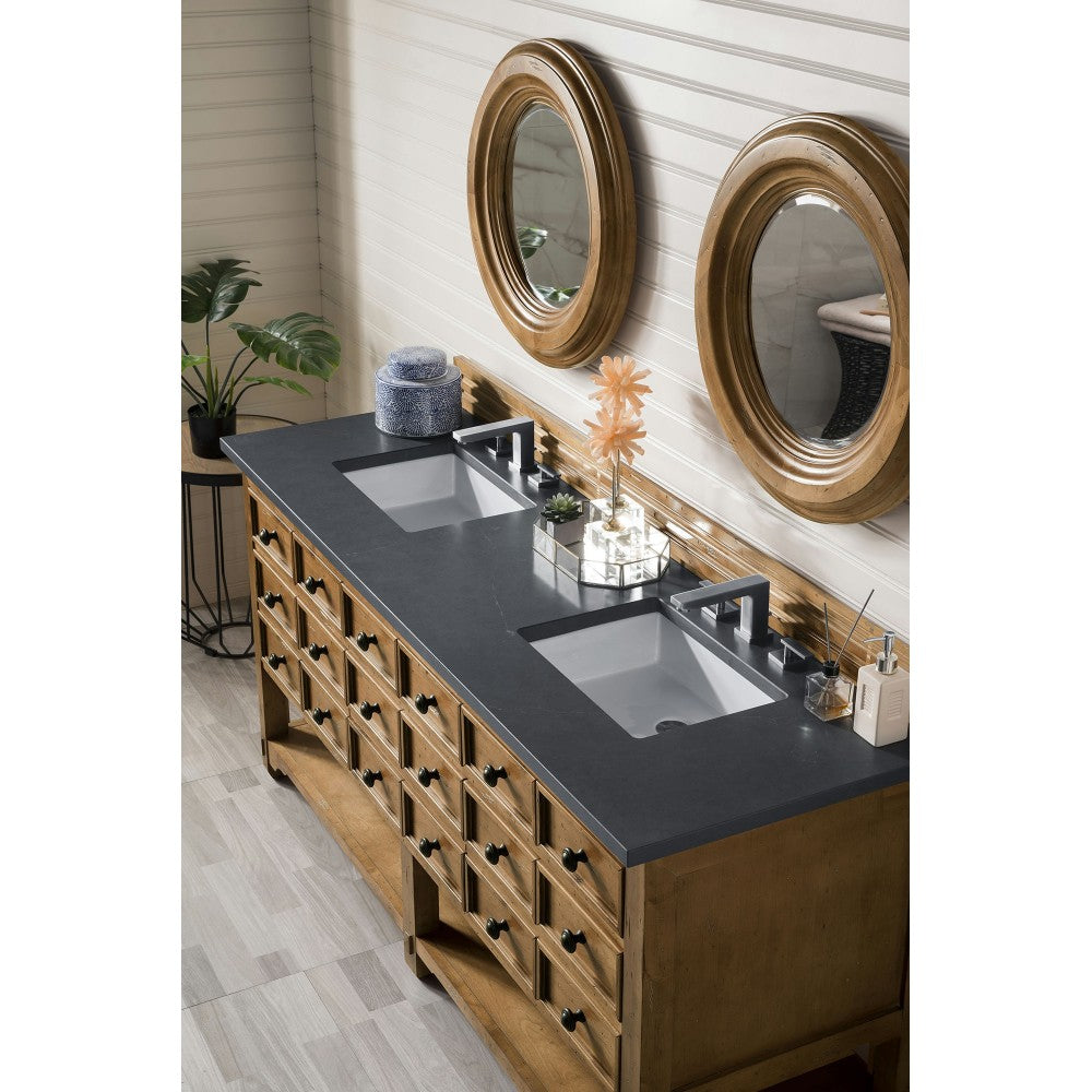 Malibu 72" Double Vanity, Honey Alder w/ 3 CM Charcoal Soapstone Quartz Top