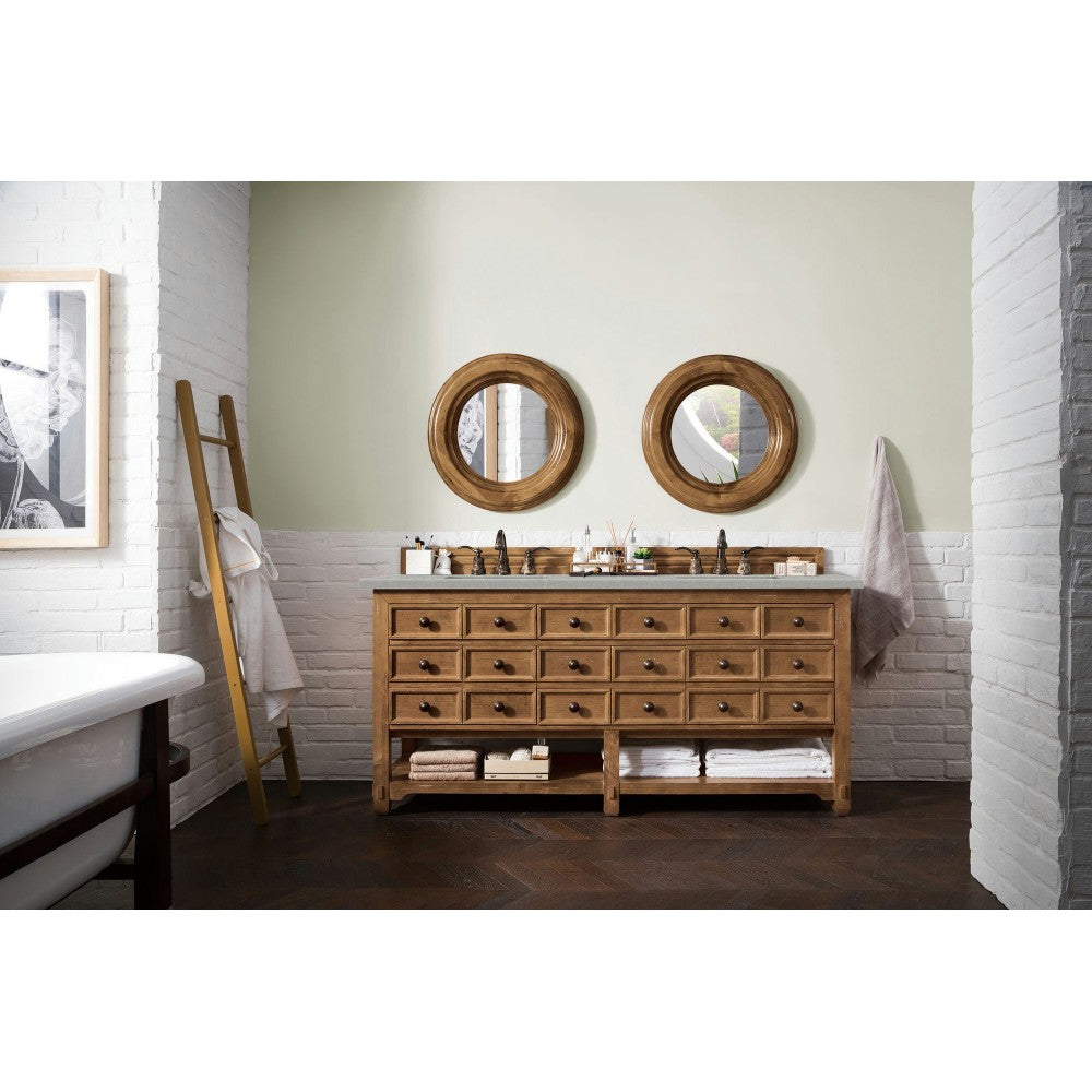 Malibu 72" Double Vanity, Honey Alder w/ 3 CM Eternal Serena Quartz Top