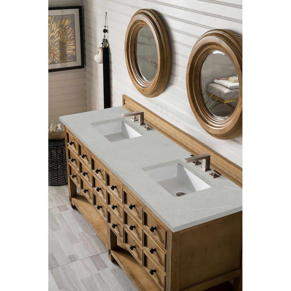 Malibu 72" Double Vanity, Honey Alder w/ 3 CM Eternal Serena Quartz Top