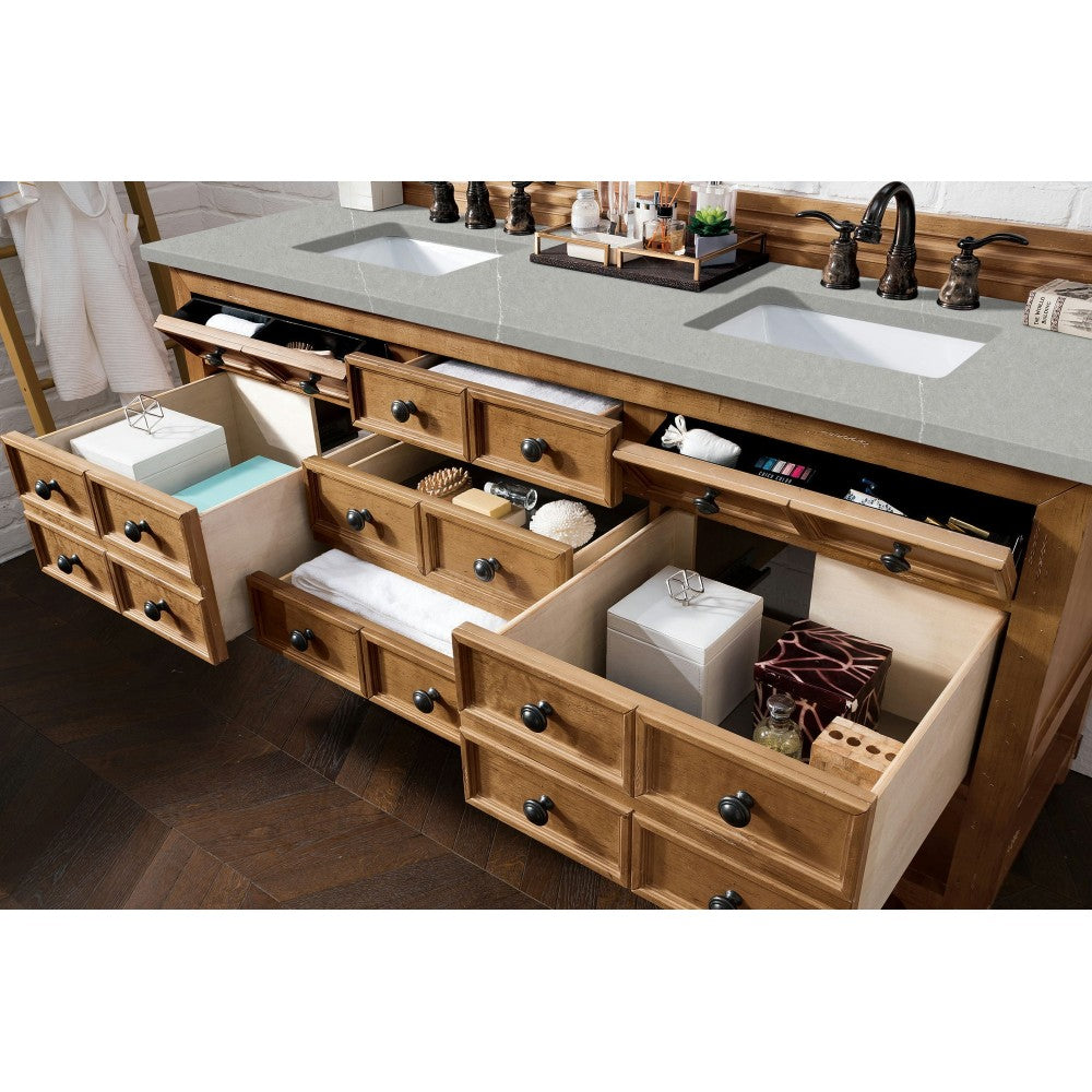 Malibu 72" Double Vanity, Honey Alder w/ 3 CM Eternal Serena Quartz Top