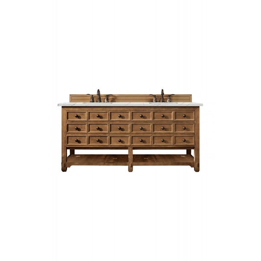 Malibu 72" Double Vanity, Honey Alder w/ 3 CM Ethereal Noctis Quartz Top