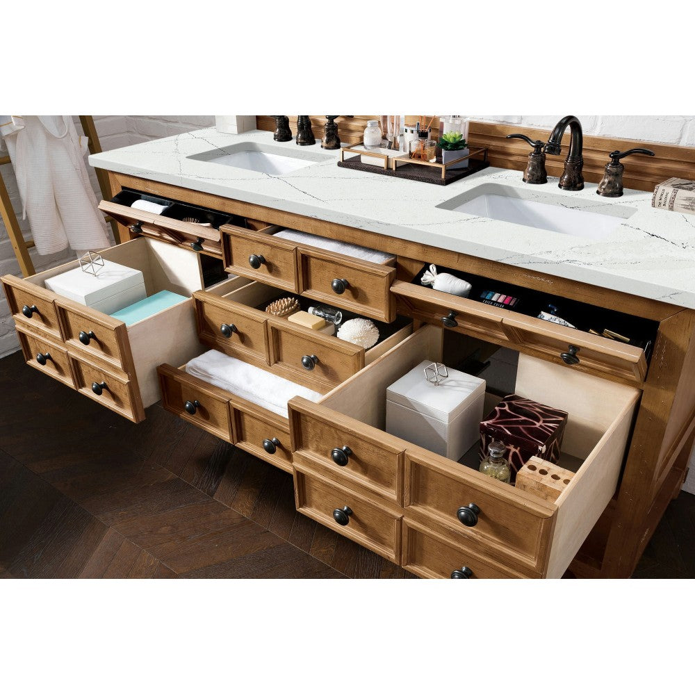 Malibu 72" Double Vanity, Honey Alder w/ 3 CM Ethereal Noctis Quartz Top