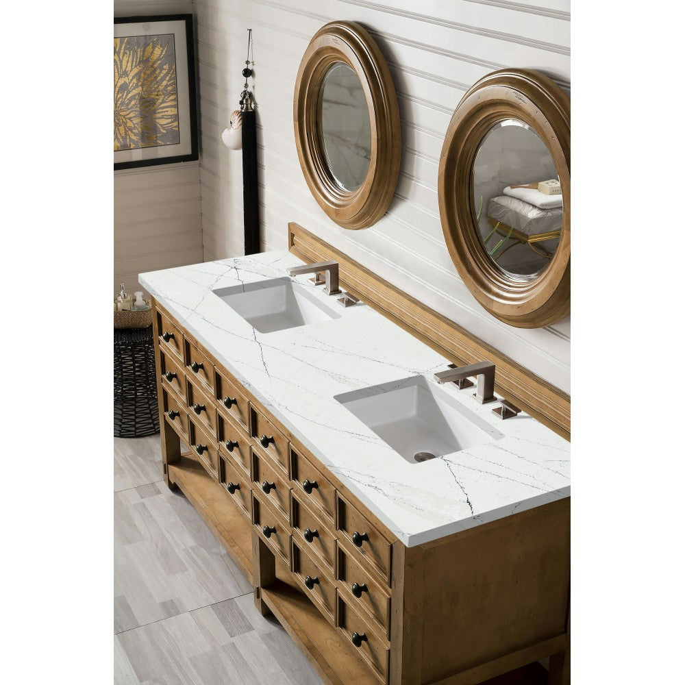 Malibu 72" Double Vanity, Honey Alder w/ 3 CM Ethereal Noctis Quartz Top