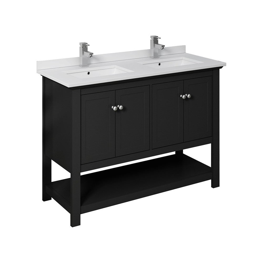 Manchester 48" Black Traditional Double Sink Bathroom Cabinet w/ Top & Sinks