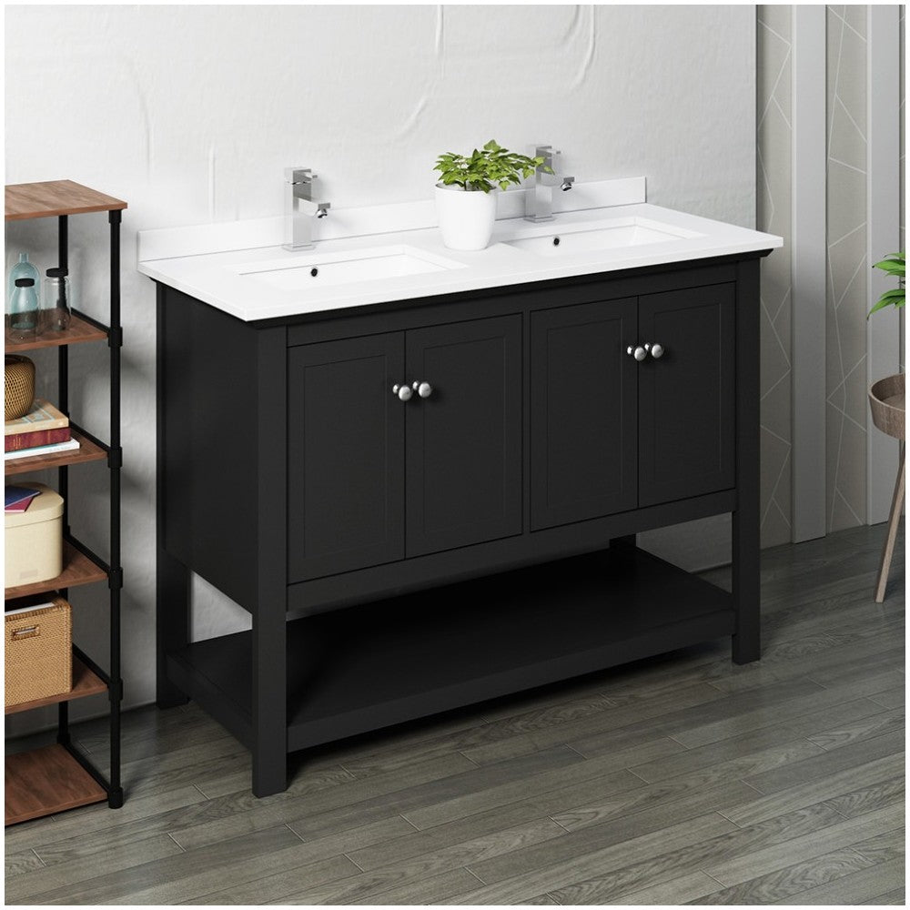 Manchester 48" Black Traditional Double Sink Bathroom Cabinet w/ Top & Sinks