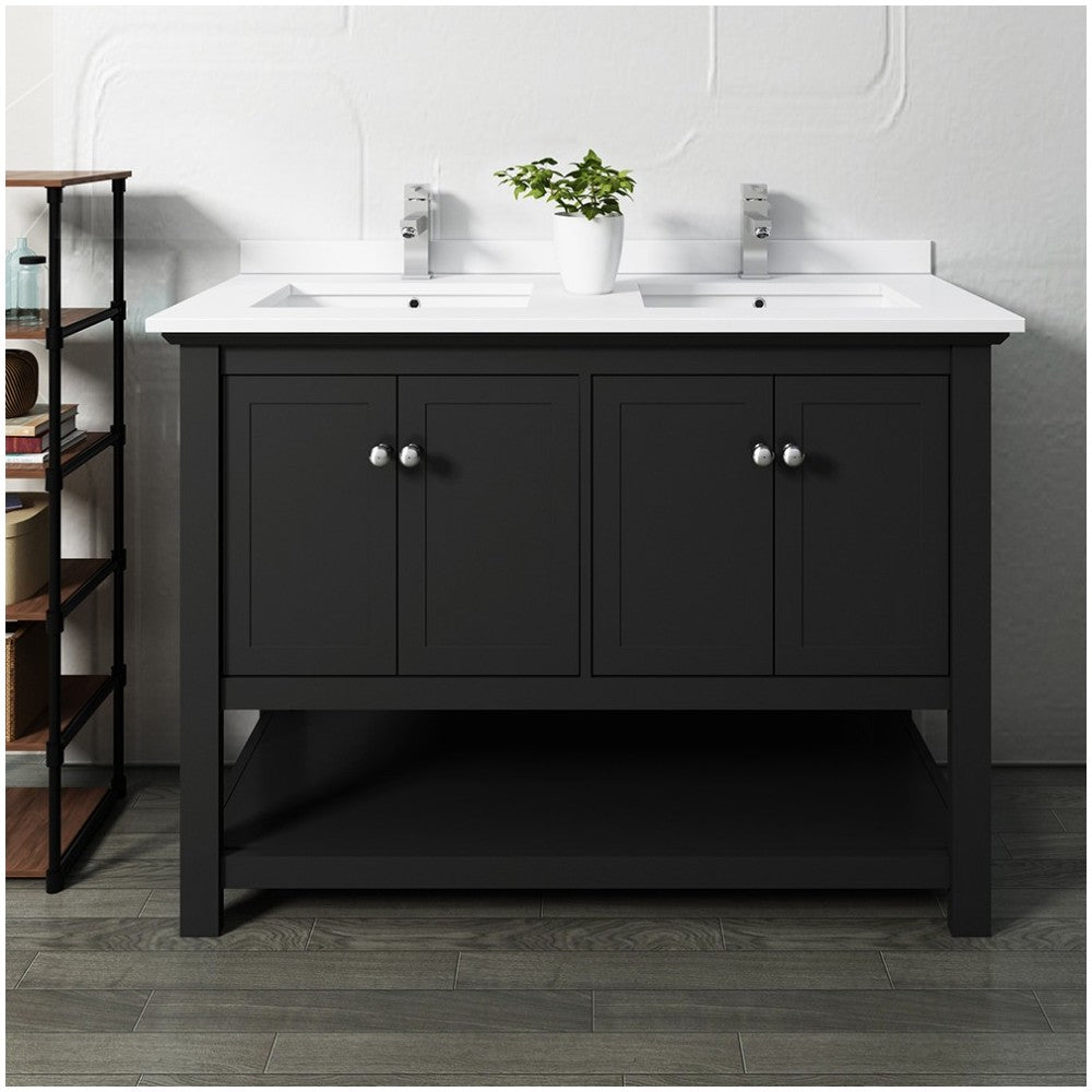 Manchester 48" Black Traditional Double Sink Bathroom Cabinet w/ Top & Sinks