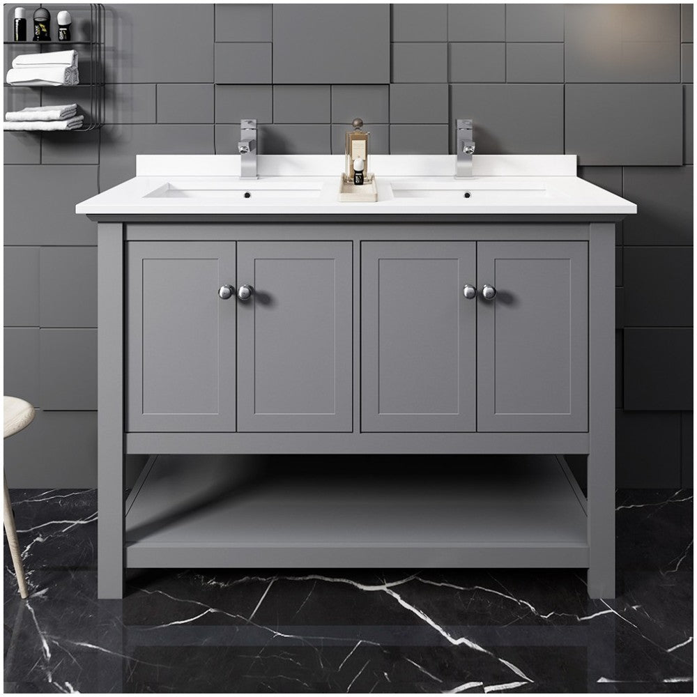 Manchester 48" Gray Traditional Double Sink Bathroom Cabinet w/ Top & Sinks