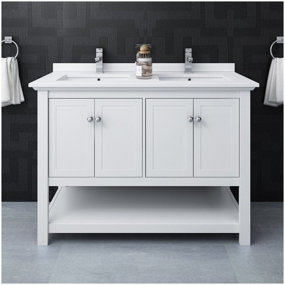 Manchester 48" White Traditional Double Sink Bathroom Cabinet w/ Top & Sinks