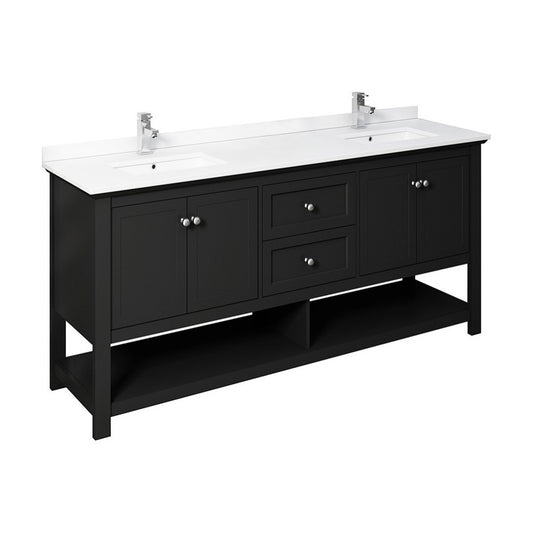 Manchester 72" Black Traditional Double Sink Bathroom Cabinet w/ Top & Sinks