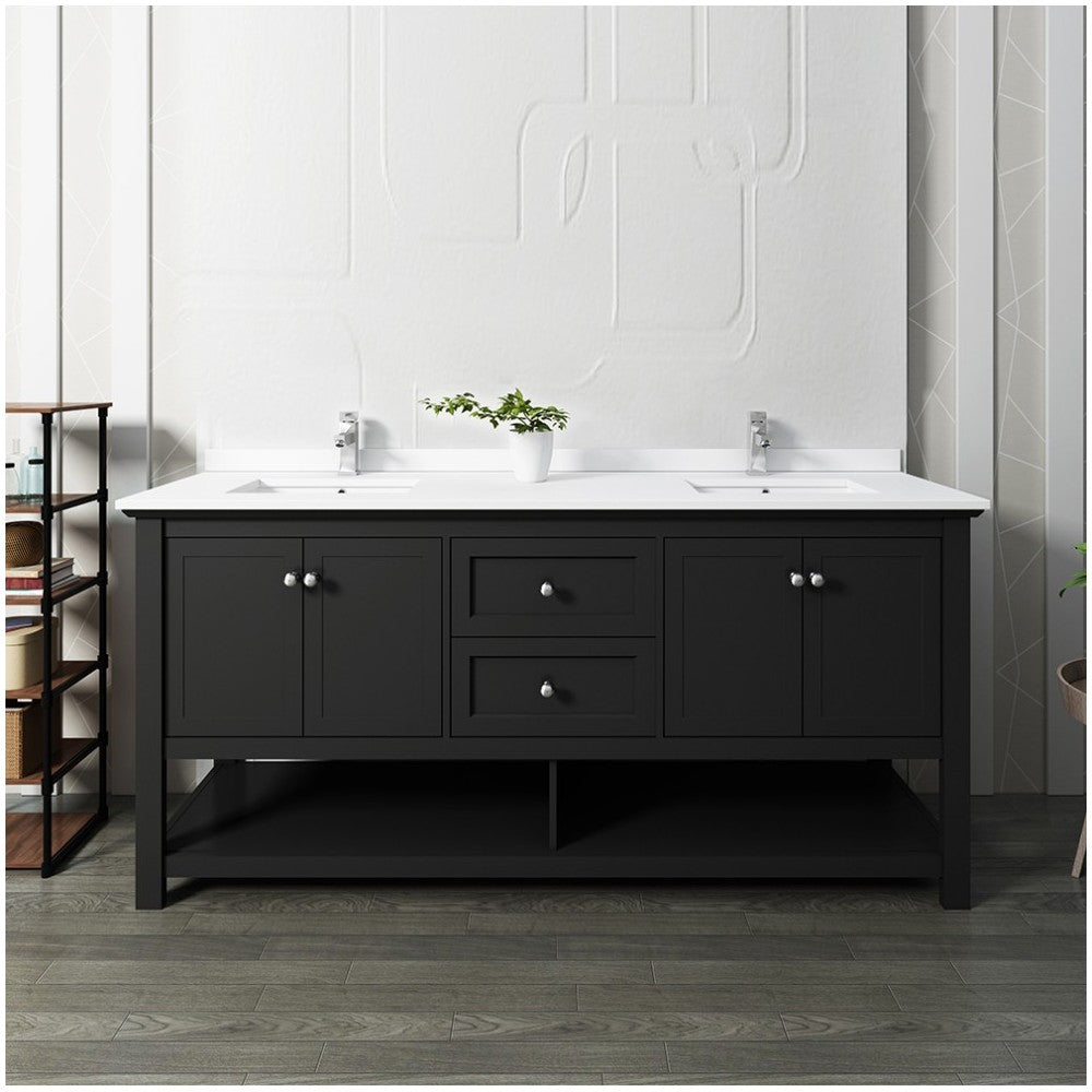 Manchester 72" Black Traditional Double Sink Bathroom Cabinet w/ Top & Sinks