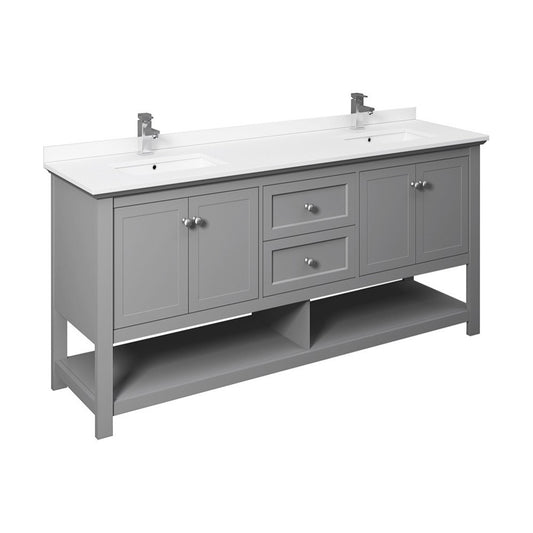 Manchester 72" Gray Traditional Double Sink Bathroom Cabinet w/ Top & Sinks