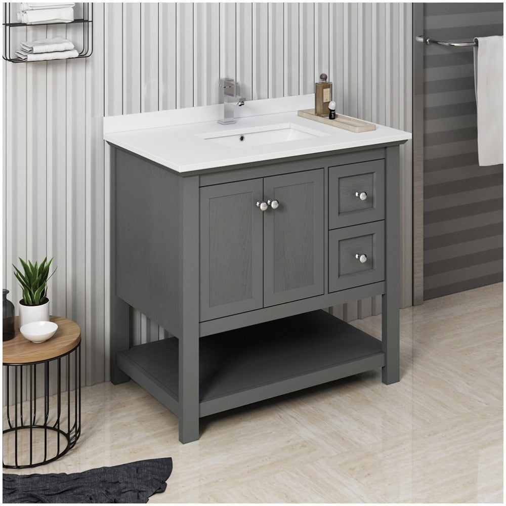 Manchester Regal 36" Gray Wood Veneer Traditional Bathroom Cabinet w/ Top & Sink