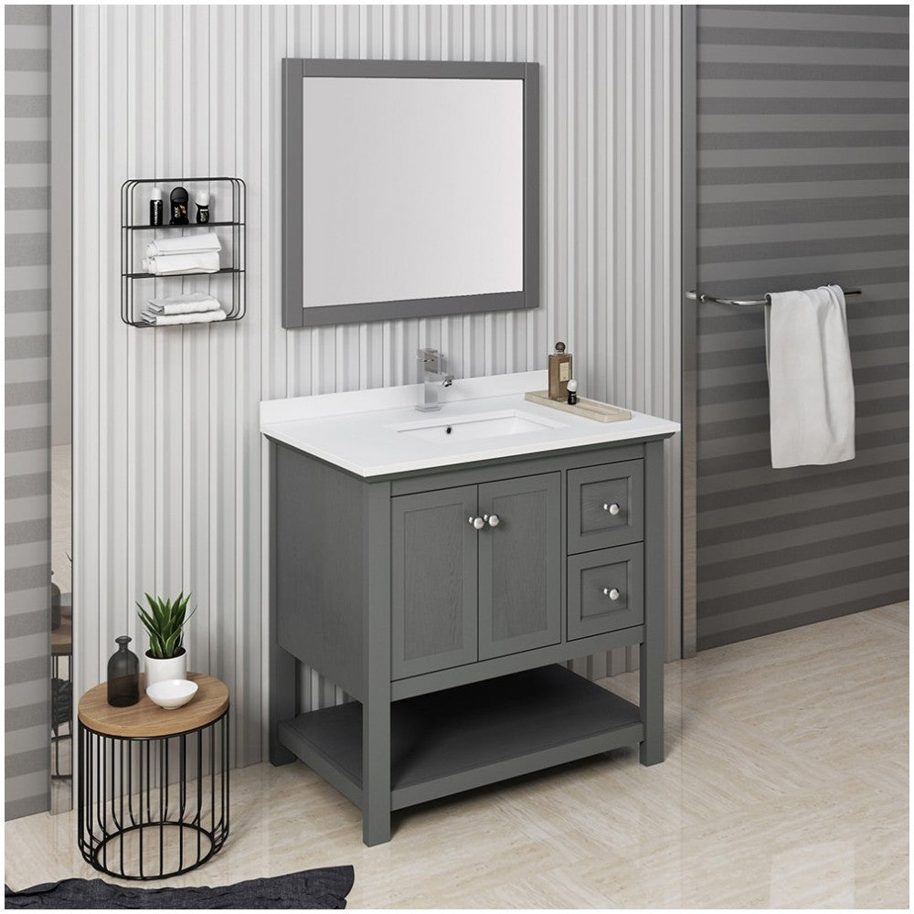 Manchester Regal 36" Gray Wood Veneer Traditional Bathroom Vanity w/ Mirror