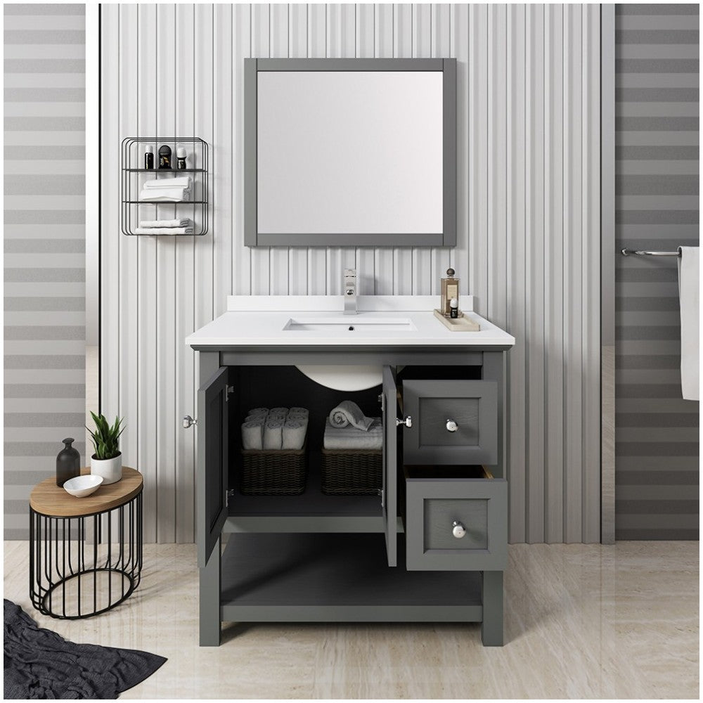 Manchester Regal 36" Gray Wood Veneer Traditional Bathroom Vanity w/ Mirror