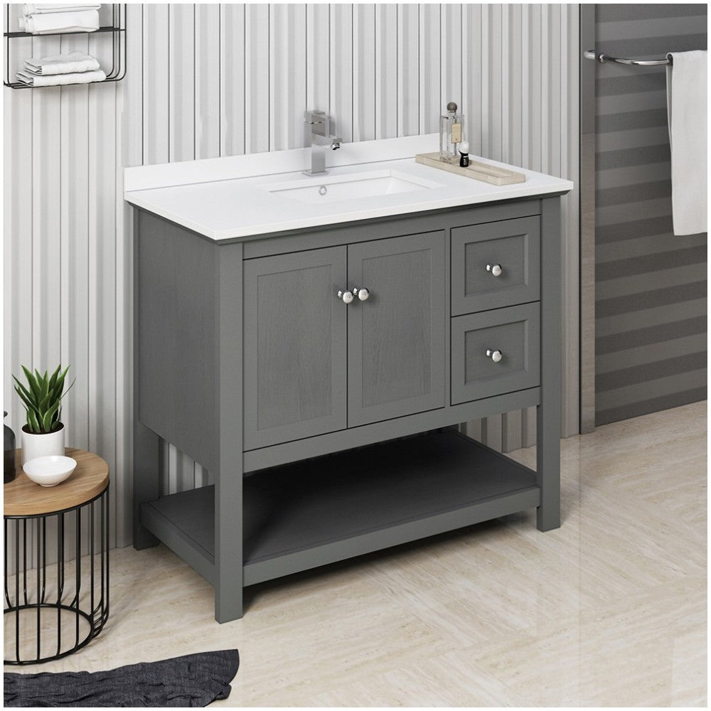 Manchester Regal 42" Gray Wood Veneer Traditional Bathroom Cabinet w/ Top & Sink