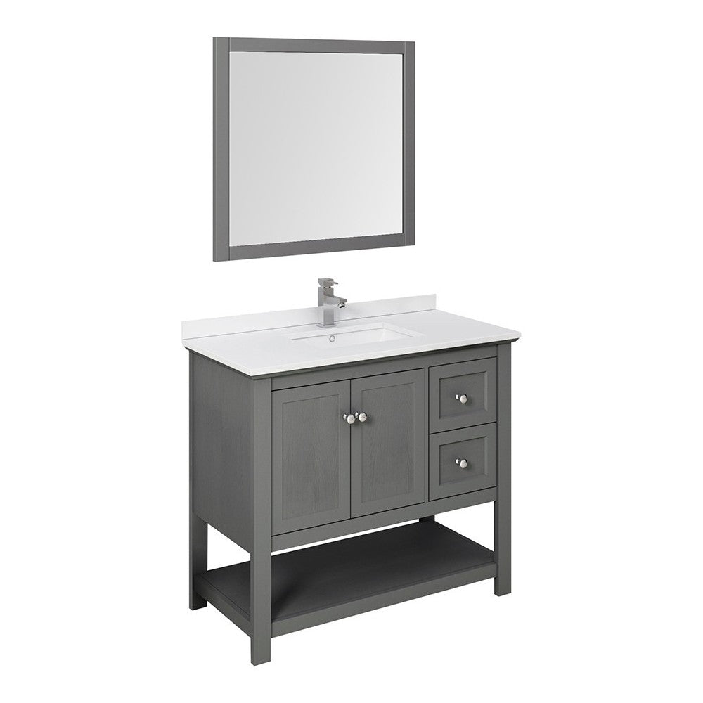 Manchester Regal 42" Gray Wood Veneer Traditional Bathroom Vanity w/ Mirror