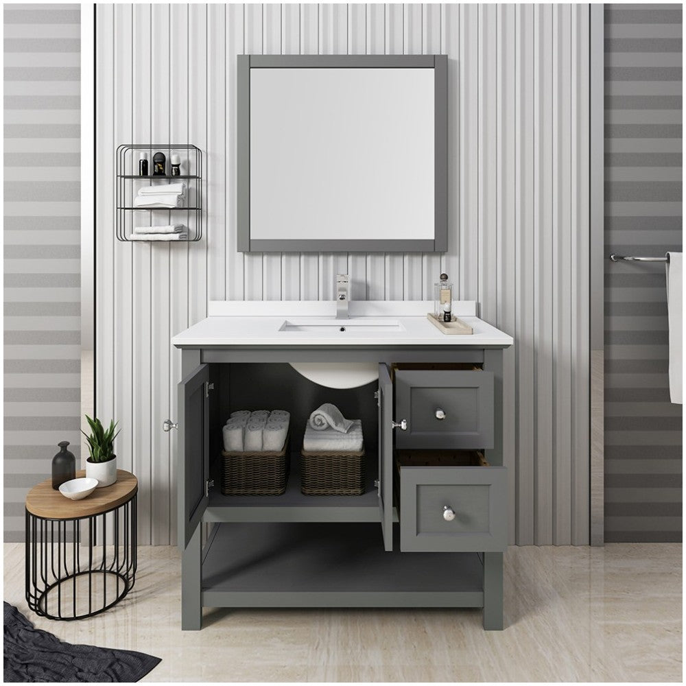 Manchester Regal 42" Gray Wood Veneer Traditional Bathroom Vanity w/ Mirror