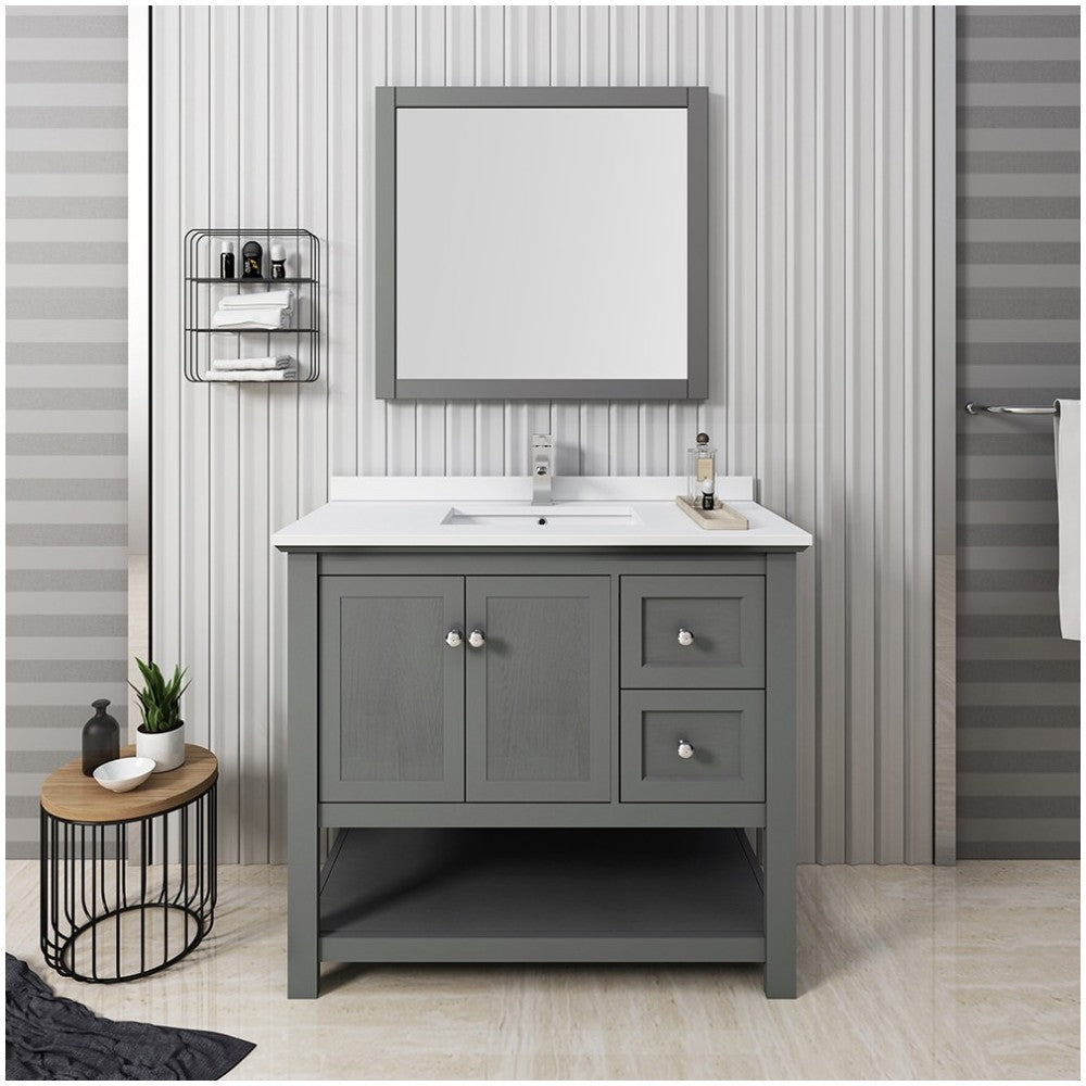 Manchester Regal 42" Gray Wood Veneer Traditional Bathroom Vanity w/ Mirror