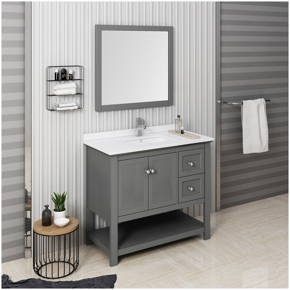 Manchester Regal 42" Gray Wood Veneer Traditional Bathroom Vanity w/ Mirror