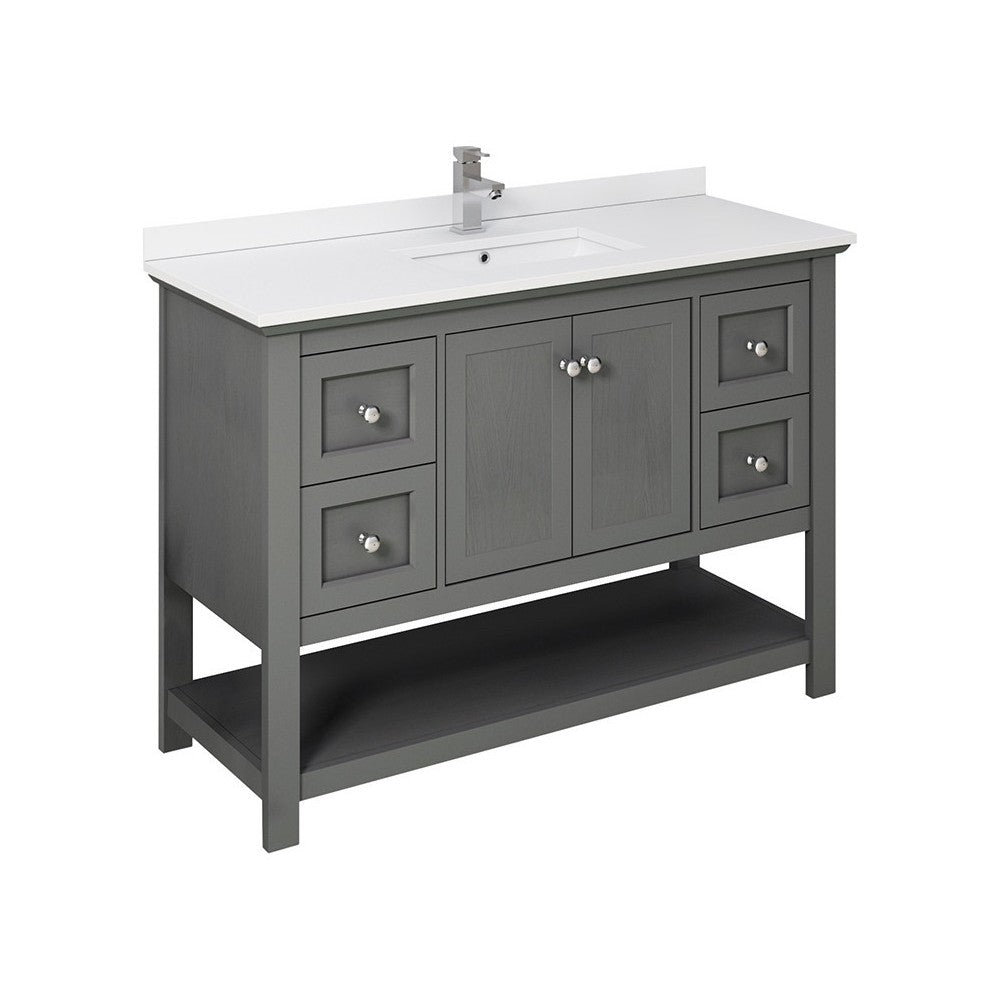 Manchester Regal 48" Gray Wood Veneer Traditional Bathroom Cabinet w/ Top & Sink