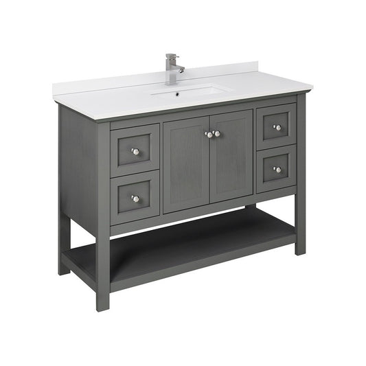 Manchester Regal 48" Gray Wood Veneer Traditional Bathroom Cabinet w/ Top & Sink