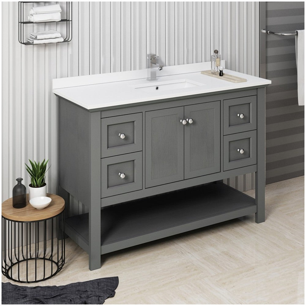 Manchester Regal 48" Gray Wood Veneer Traditional Bathroom Cabinet w/ Top & Sink