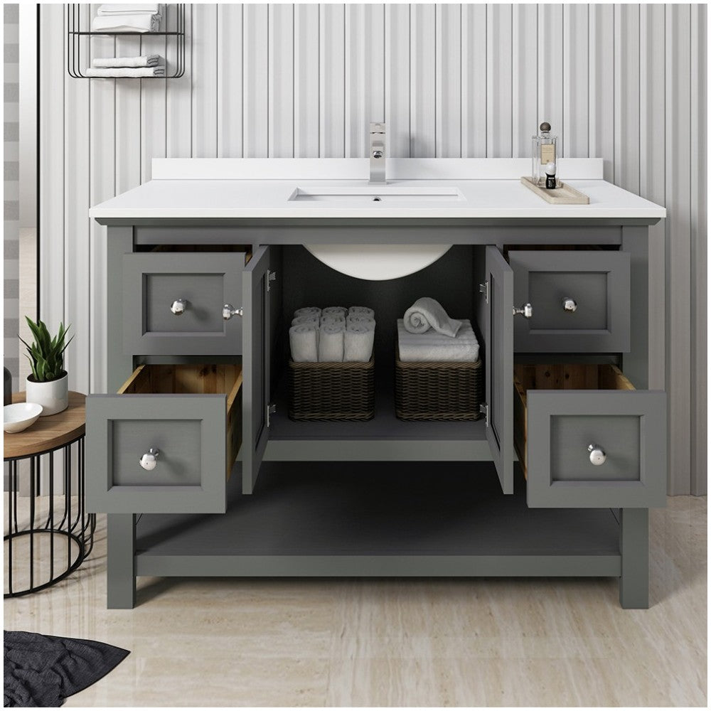 Manchester Regal 48" Gray Wood Veneer Traditional Bathroom Cabinet w/ Top & Sink