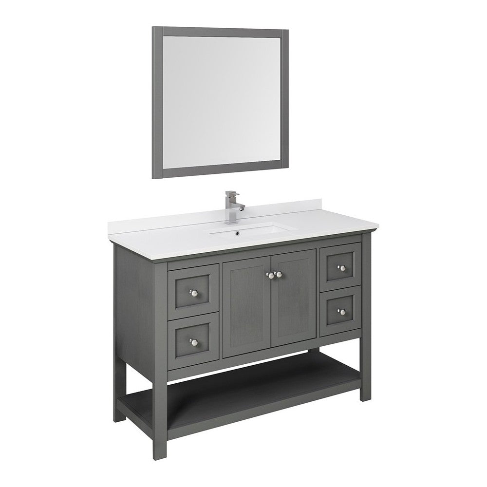 Manchester Regal 48" Gray Wood Veneer Traditional Bathroom Vanity w/ Mirror