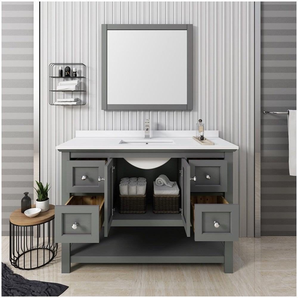 Manchester Regal 48" Gray Wood Veneer Traditional Bathroom Vanity w/ Mirror