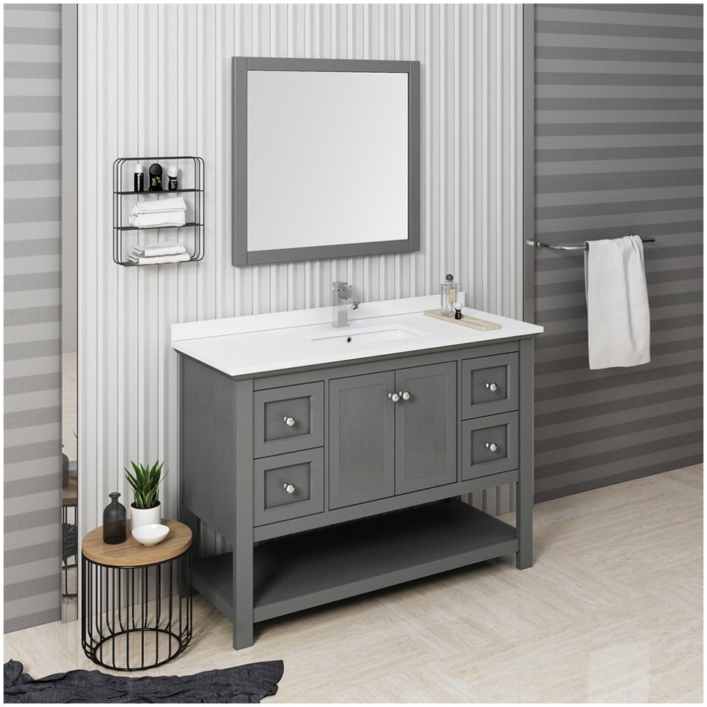 Manchester Regal 48" Gray Wood Veneer Traditional Bathroom Vanity w/ Mirror