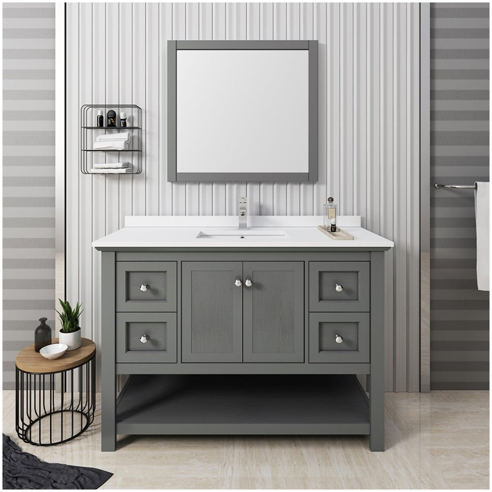 Manchester Regal 48" Gray Wood Veneer Traditional Bathroom Vanity w/ Mirror