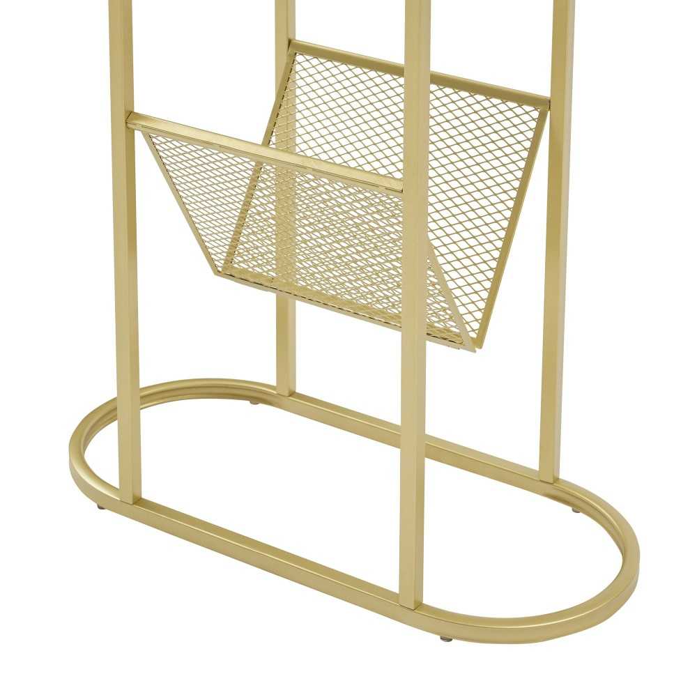 Margo 11" Oblong Side Table with Magazine Rack - Faux White Marble/Gold