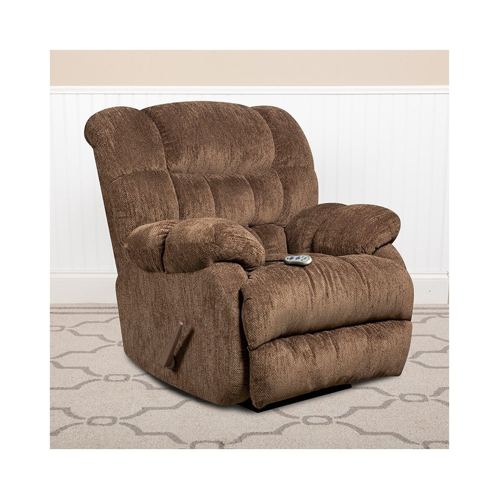 Massaging Sharpei Espresso Microfiber Rocker Recliner with Heat Control