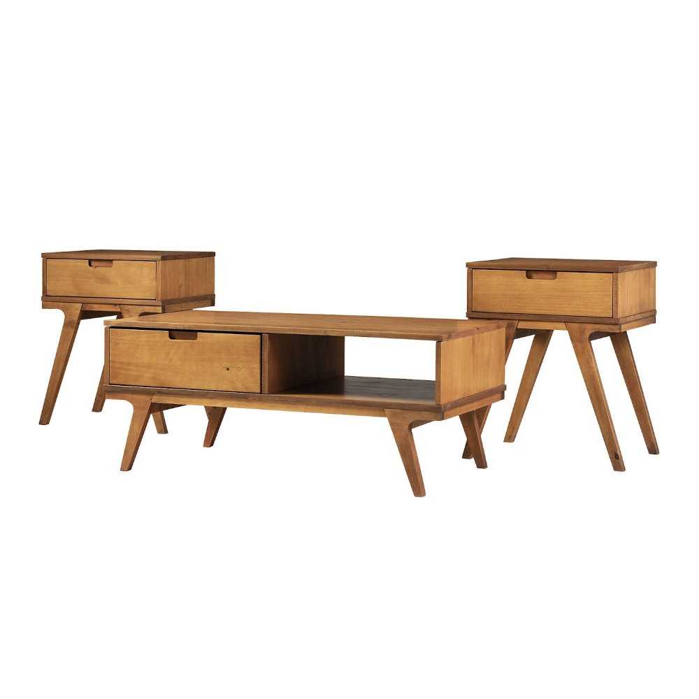 Mateo 3-Piece Bridge Leg Table Set - Caramel