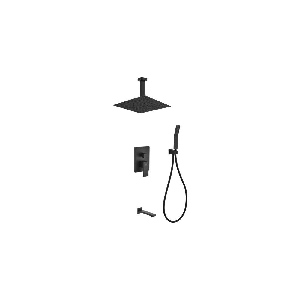 Matte Black Shower Set 12" Ceiling Mount Square Rain Shower, Handheld,Tub Filler