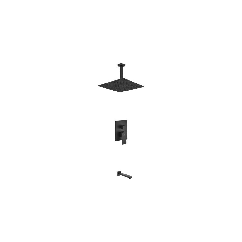 Matte Black Shower Set With 12" Ceiling Mount Square Rain Shower and Tub Filler