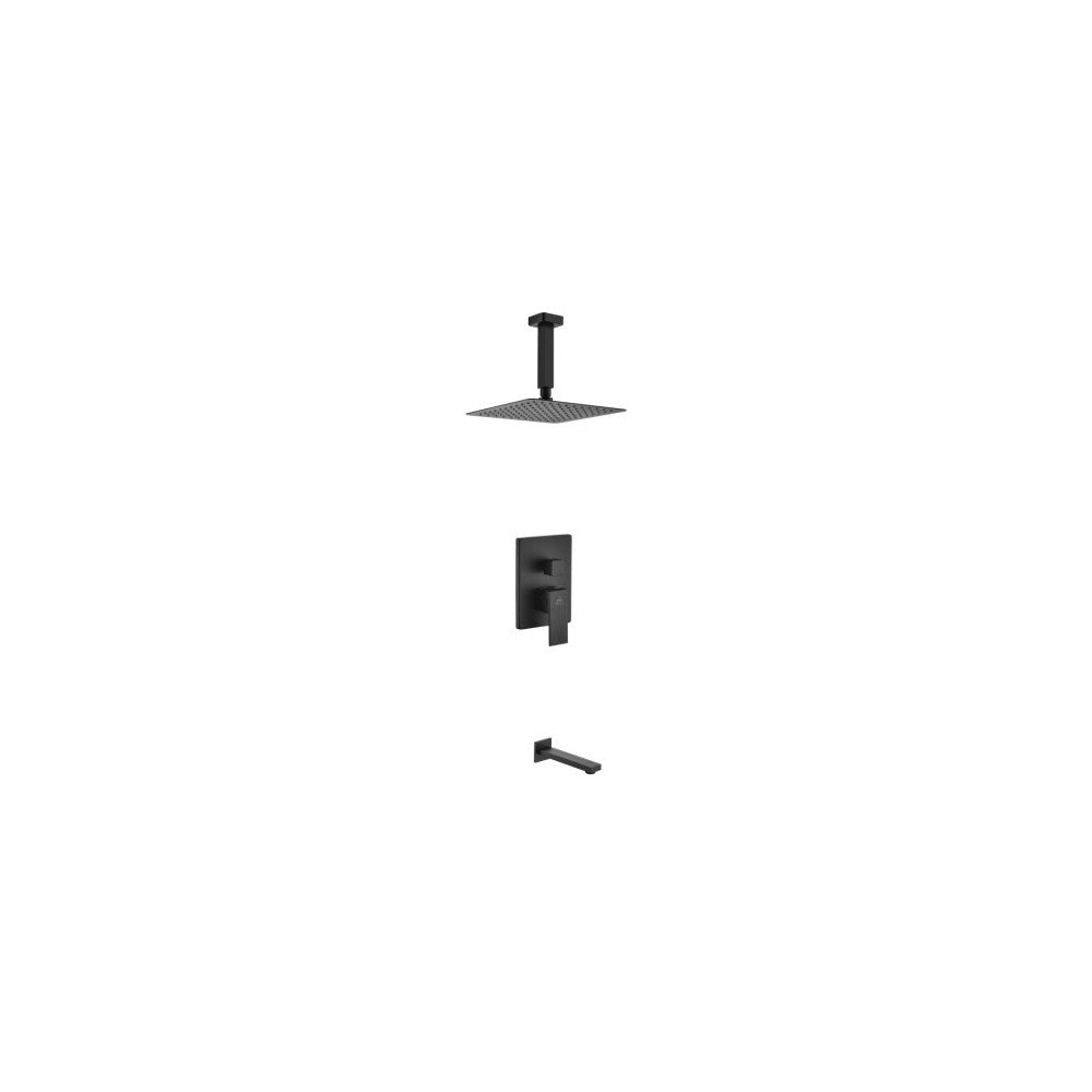 Matte Black Shower Set With 8" Ceiling Mount Square Rain Shower and Tub Filler