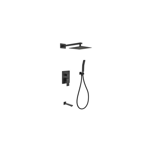 Matte Black Shower Set With 8" Square Rain Shower, Tub Filler and Handheld