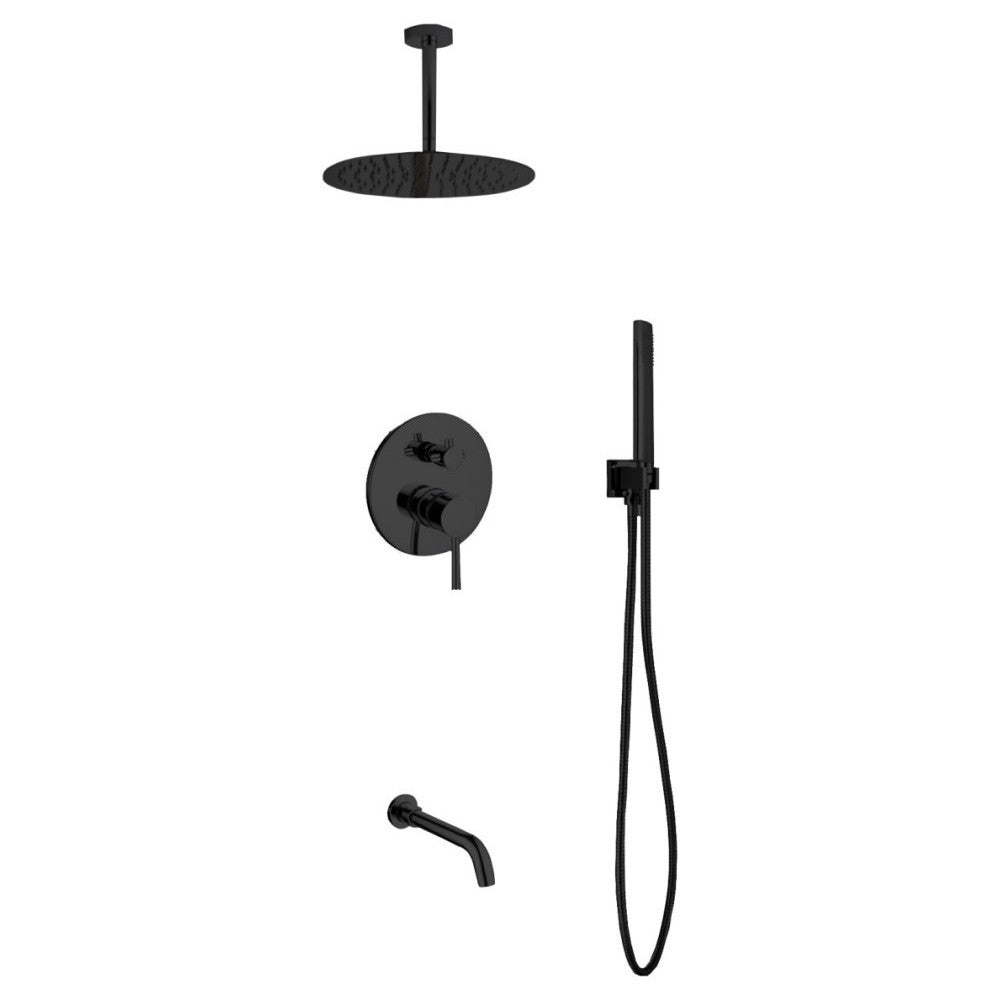 Matte Black Shower Set,Ceiling Mount 12" Rain Shower, Handheld, Tub Filler