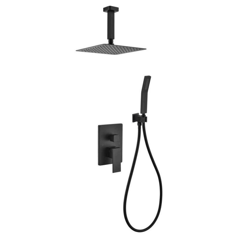 Matte BlackShower Set With 8" Ceiling Mount Square Rain Shower and Handheld