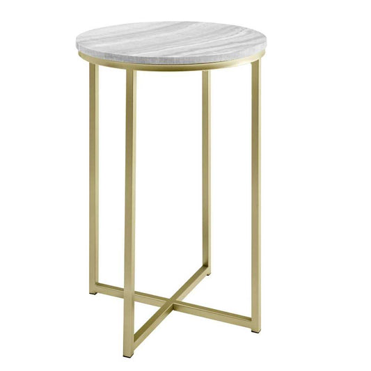 Melissa 16" Faux Stone Round Glam Side Table - Faux Gray Vein Cut Marble/Gold
