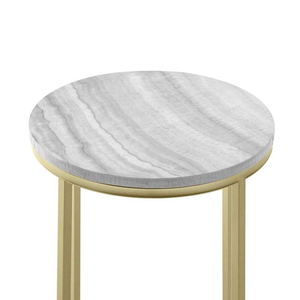 Melissa 16" Faux Stone Round Glam Side Table - Faux Gray Vein Cut Marble/Gold