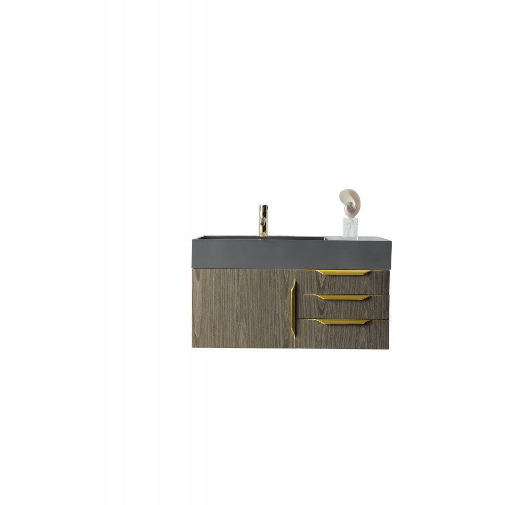 Mercer Island 36" Single Vanity Ash Gray Radiant Gold w/Dusk Gray  Composite Top
