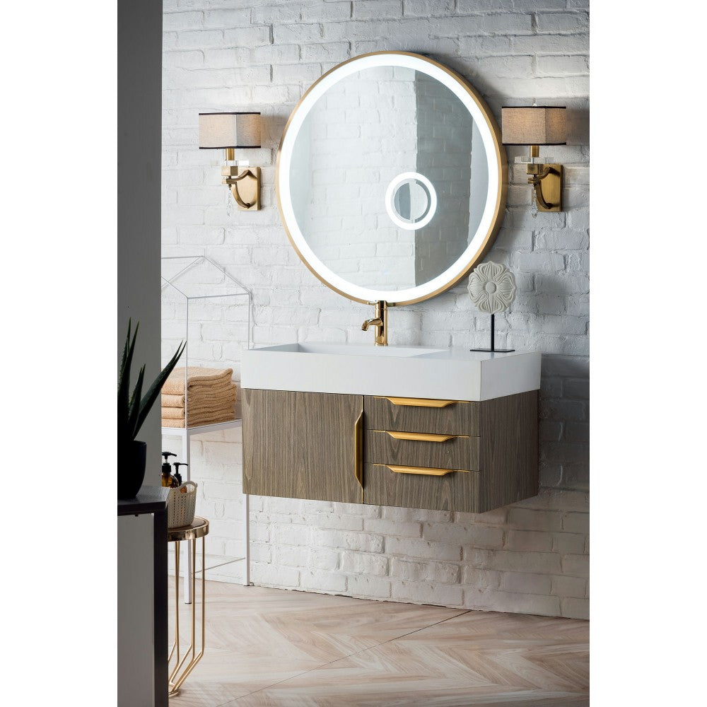 Mercer Island 36" Single Vanity Ash Gray Radiant Gold w/ White Composite Top